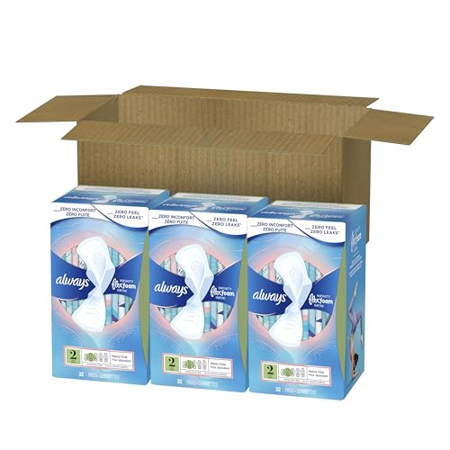ALWAYS INFINITY FEMININE PADS FOR WOMEN, FLEXFOAM PADS WITH WINGS, SIZE 2, HEAVY ABSORBENCY, UNSCENTED, 96 COUNT (PACKAGING MAY VARY)