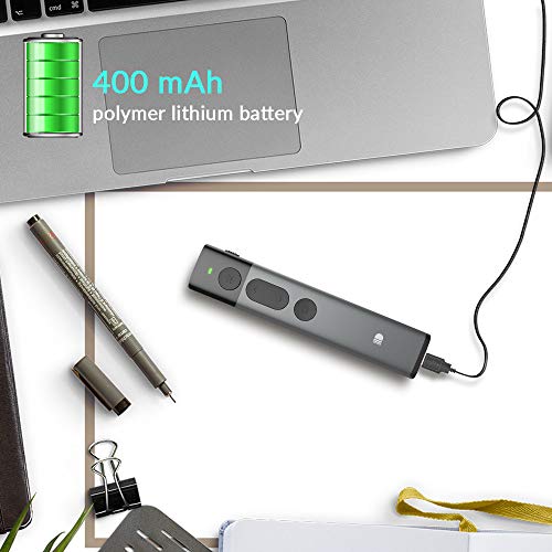 iThrough Wireless Presenter Green Light, Presentation Remote Clicker Rechargeable, Metal Powerpoint Clicker PPT PowerPoint Clicker Remote Hyperlink Volume Control USB Slide Advancer 2.4GHz