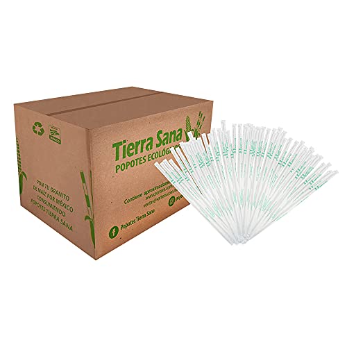 Popotes Ecológicos Tierra Sana, Estuchados Individualmente, Caja con 2000 piezas de 21 cm. Hechos con Maíz, Grado Alimenticio, Caja Mayoreo para Restaurantes, Cafeterías, Hoteles.