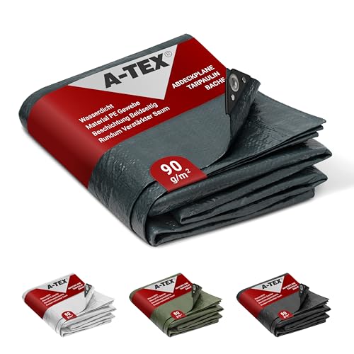 A-TEX® Abdeckplane 90g/m² (Grau 10 x 20 m) | Verschiedene Stärken, Größen und Farben wählbar | Plane mit Ösen | Gewebeplane Gartenplane Zelt Schutzpla