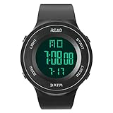 Men Women Digital Sports Watch LED Screen Shockproof Electronic Military Watches with Stopwatch Alarm and Calendar R90003 (Black)