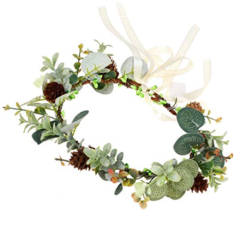 Flower Crown Hair Wreath Floral Garland Headband Halo Headpiece with Ribbon Wedding Festival Party