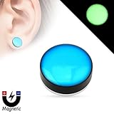 Earrings Rings Magnetic Epoxy Dome Top Black Acrylic Glow in the Dark Fake Magnetic Plug Sold as a pair(Blue )