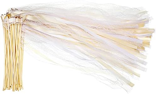48-Pack Wedding Wands With LED Lights & Bells - Glow In The Dark Ribbon Streamers For Receptions & Parties