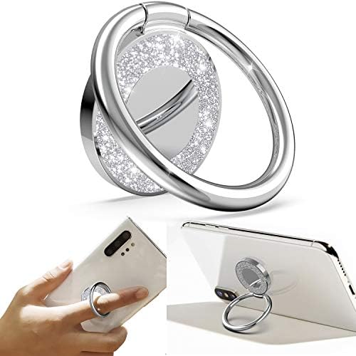 Allengel Cell Phone Ring Holder 360 Rotation Glitter Metal Finger Ring Grip Kickstand for Strong Magnetic Car Mount Compatible with All Smartphone Phone Case-Silver