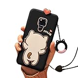 Lofter Cute Cartoon Phone Case Cover with Ring Lanyard for Huawei Mate 20 Pro - Black Huawei mate20pro