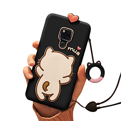 Lofter Cute Cartoon Phone Case Cover with Ring Lanyard for Huawei Mate 20 Pro - Black Huawei mate20pro