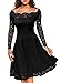 MISSMAY Women's Vintage Floral Lace Long Sleeve Boat Neck Cocktail Party Swing Dress (Small, Black)