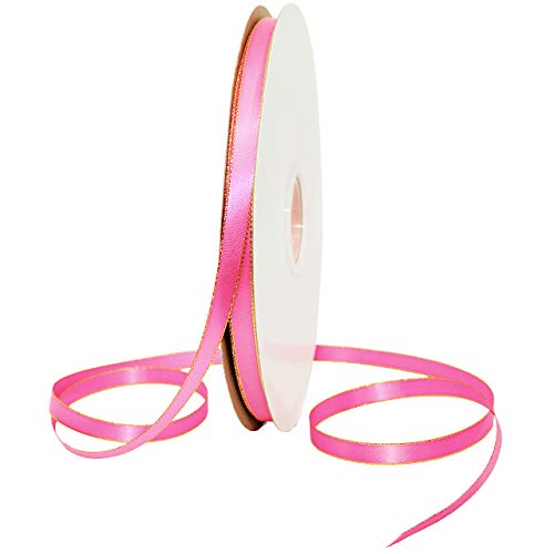 Morex Ribbon Gold Edge Satin Ribbon, 3/8" x 100 Yd, Hot Pink