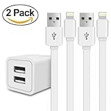 Charger, Dual Port Travel Wall Power Adapter 4.2A 21W with [2-PACK] (5ft) 1.5M YUNSONG Lightning Cable USB Data Charge Sync Cable for iPhone 6S/6S Plus/5SE/5S, iPod, iPad Air/mini