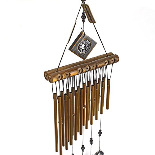 Ylyycc double row 20pieces metal tube wind chime wooden top coin decoration wind chime - Thumbnail 6