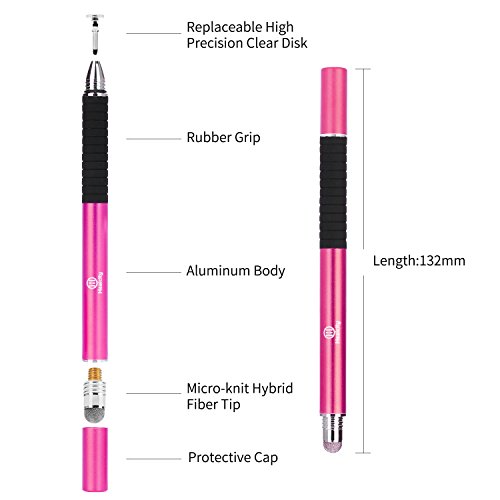 Healcity Premium Capacitive Stylus Pen,Disc & Fiber Tip 2 in 1 Series,Fine Point Stylus Tip,High Sensitivity & Precision,Universal on iPhone/ iPad/ Tablet/laptop and other Touchscreens (Red) - Thumbnail 2