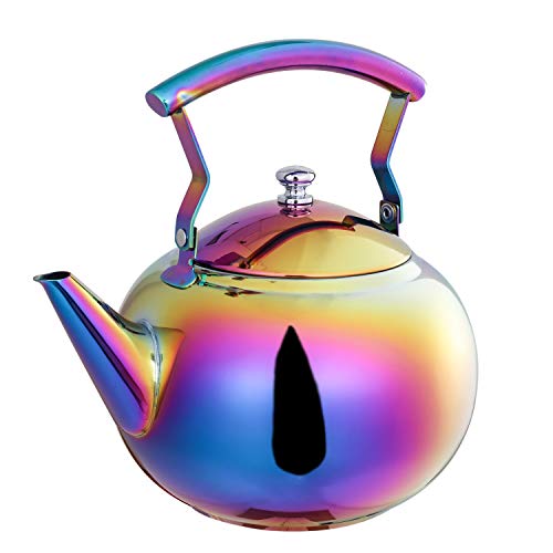 Rainbow Tea Kettle with Infuser for Loose Leaf,Stainless Steel Teapot 2 Liter Coffee Tea Pot Strainer, Colorful Teakettle for Stovetop Induction Stove Top Boiling Water 2 Quart / 68 Ounce by ROYDOM - Thumbnail 7