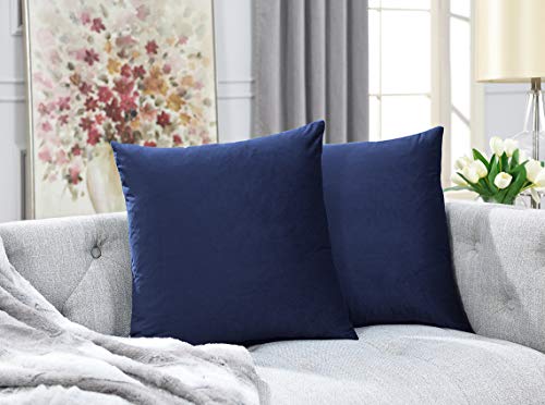 COMFORTLAND 20 x 20 Pack of 4 Soft Velvet Solid Decorative Square Throw Pillow Covers Set Accent Pillow Cases Euro Cushion Covers for Farmhouse Indoor Bedroom Sofa Couch Bed Kids,Dark Blue