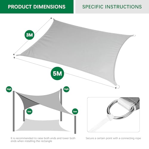 Waterproof Sun Shade Sail, UV Sun Sail, 98% UV Protection for Outdoor, Garden & Terrace, Ideal for Shading and Sun Protection