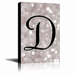 The Letter D in Brush Stroke Cursive on a Champagne Colored Bokeh Background - Modern Romantic Elegant Art - Canvas Art Home Art - 12x18 inches