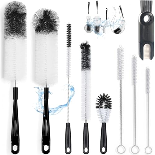 9 Piezas Cepillos de Limpieza para Botellas, Cepillo para Lavar Botellas Multifunción con Orificio para Colgar, Cepillo de Tubo de Pajitas de Nylon para Botella, Biberones, Termos,Tarros,Tapones-Negro