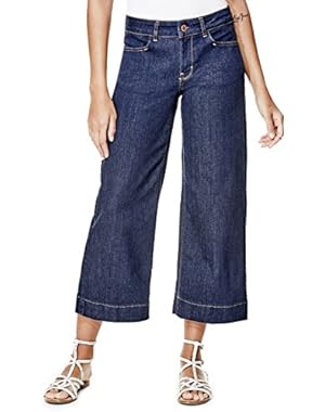 GUESS Amber High-Rise Cropped Denim Culottes with Silicone Rinse