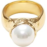 Shapes Studio 18K Gold Plated Vintage Pearl Signet Ring, Gold Rings for Women, Stacking Rings, Gold Band Minimalist Style