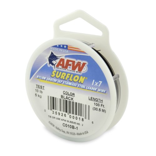 UPC 035926000186, American Fishing Wire Surflon Nylon Coated 1x7 Stainless Steel Leader Wire, Black Color, 10 Pound Test, 100-Feet