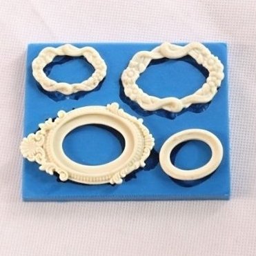 Allforhome 4 Cavity Food use grade sugarcraft ASSORTed Vintage oval mirror FRAMEs Silicone Mould Sugarcraft Food Grade Icing Moulds non stick Sugar paste Chocolate Fondant Butter Resin Cabochon Polymer Clay fimo gum paste Molds