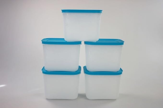 Tupperware Gefrier-Behälter 2x 1,1 Liter – Weiß-blau, Stapelbar, Spülmaschinenfest Bis -45°C