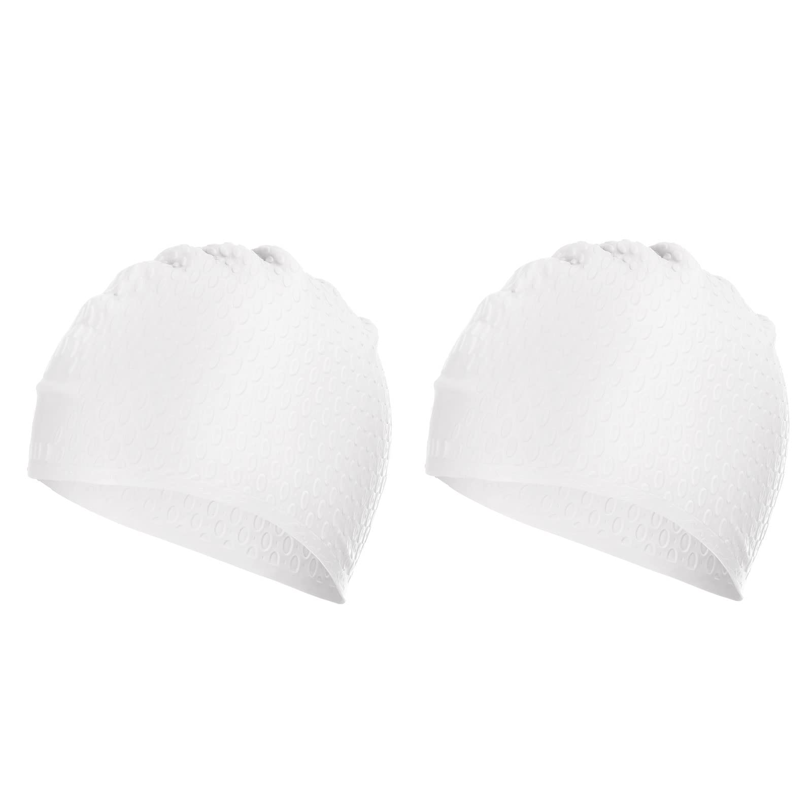 PATIKIL Silicone Swim Caps, 2 Pack Unisex Non-Slip Swimming Caps Bubble Textured Adult Swim Hats Waterproof for Training and Racing, White