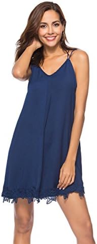 ZOLLOR Women's Casual Sexy Sleeveless Deep V Neck Backless Sundress Adjustable Spaghetti Strap Loose Bodycon Midi Dress(S)