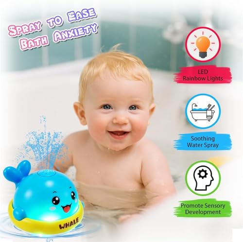 Baby Bath Toys, Baby Bath Toys Whale Sprinkle, Automatic Induction Spray Water Toys, Bath Time Shower Gifts for 1 2 3 Year Old Baby Girls Boys (Blue)