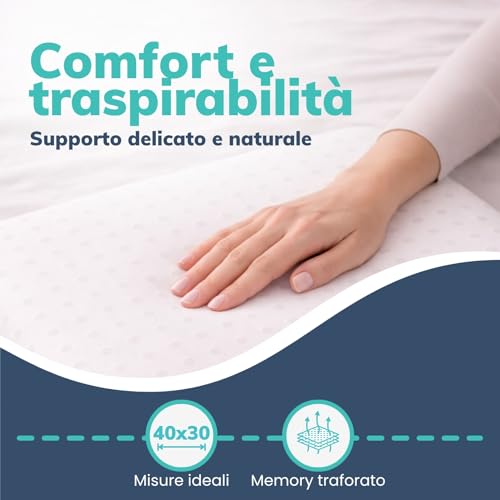 Anti-suffocation pillow for babies from 6 months to 2 years 100% Memory Foam Pillow, Breathable, 40 x 30 cm, Baby Cot and Pram Pillow Safe, Anti-mite, Anti-Reflux and Hypo-allergenic, Made in Italy