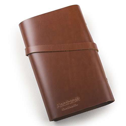 ANCICRAFT Vintage Soft Genuine Leather Journal Diary Notebook Refillable with Key 6-ring Binder Lined Craft Paper A6 (Red brown with key)