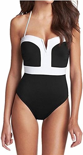 Women's One Piece Black White Strapless Front V Cut Monokini Swimsuits