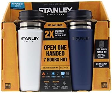 Stanley Adventure Series 16 oz. Stainless Steel BPA-Free Double Wall Insulated Vacuum Mugs - White/Tungsten Blue - 2 pack