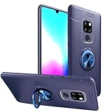 Newseego Huawei Mate 20 Case,360 Degree Adjustable Ring Stand, Frosting Thin Soft Shockproof Protective Ring Holder Metal Kickstand Fit Car Mount Cover Huawei Mate 20-Blue+Blue