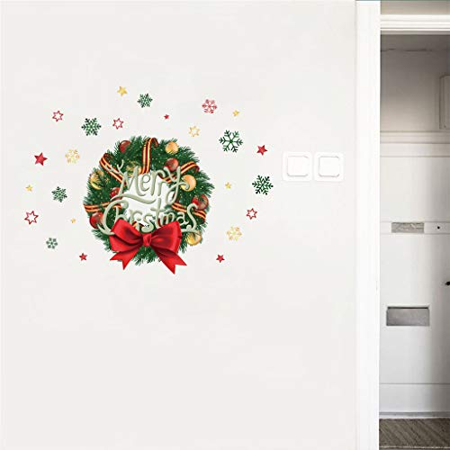 Iusun Merry Christmas Snowflake Wreath Wall Stickers DIY Window Decals for Bedroom Living Room Restaurant Mall Xmas Decoration (A)