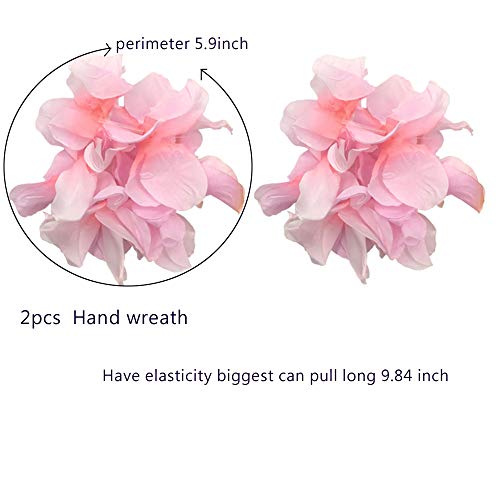 Arlai Hawaiian Luau Flower Leis - Jumbo Necklace, Bracelets, Headband Set (Pink) - Thumbnail 3