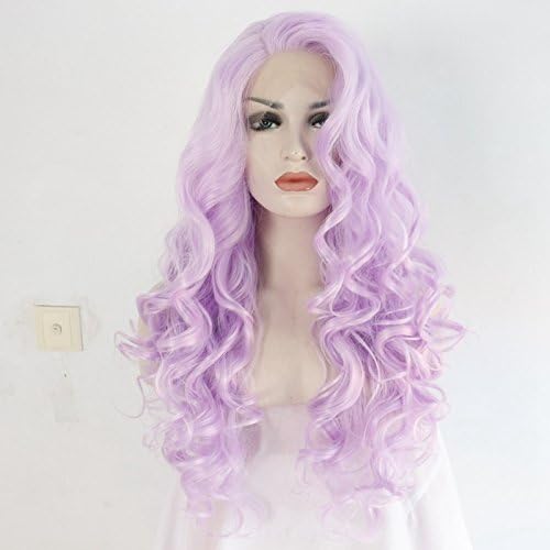 Udreamy Synthetic Lace Front Wig Light Purple Wavy Wig for Women Replacement Wig24Inch