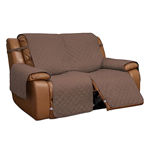 Easy-Going Loveseat Recliner Cover, Reversible Couch Cover for Double Recliner, Split Sofa Cover for Each Seat, Furniture Protector with Elastic Straps for Kids, Dogs, Pets(2 Seater,Brown/Beige)
