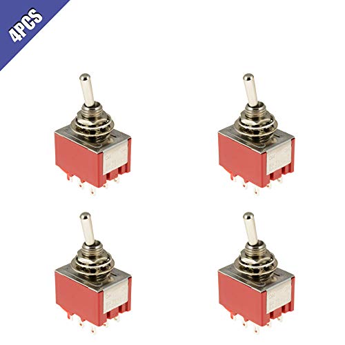 Ximimark 4Pcs MTS-302 3PDT Mini Toggle Switch ON-ON 9 Pins 2 Files 6MM Rocker Switch Red Latching MTS-302