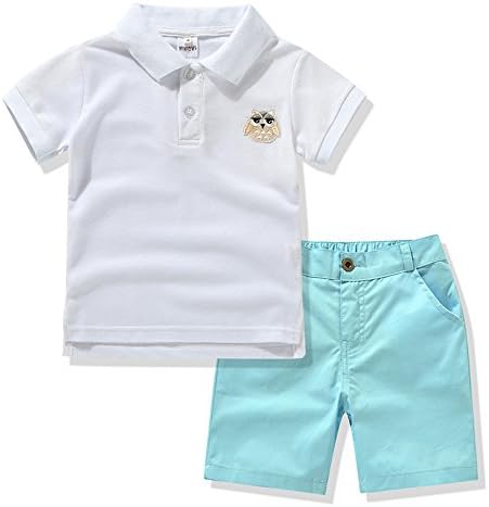 Miniowl Boys Classic Short Sleeve Solid Pique Polo Shirt and Shorts Set (6T, White)