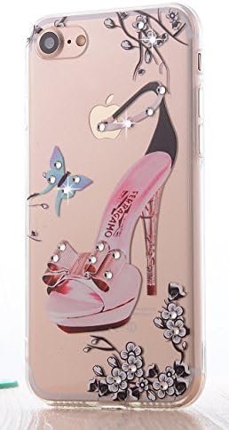 GreatQIQI iPhone 7 Plus Case, [Dust plug] Soft TPU Gel Bumper Cushion + Scratch Resistant Clear Hard Protective Cover Case with Glitter Bling Rhinestone for iPhone 7 Plus (Glass Slipper)