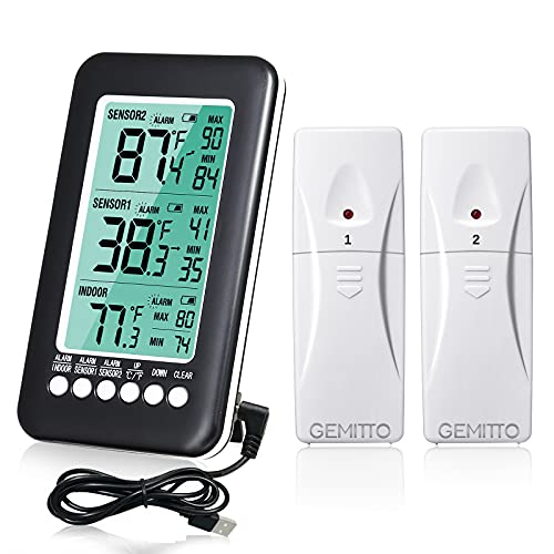 (2022 Upgraded) GEMITTO Digital Indoor Outdoor Thermometer, 3 Readings LCD Screen Refrigerator