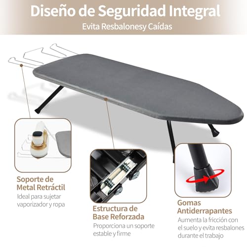 Tabla de Planchar Plegable, 100×31cm Burro de Planchar Plegable con Marco de Hierro, Mini Tabla de Planchar de Sobremesa con Funda de Algodón Resistente al Calor, Apto para Espacios Reducidos y Viaje
