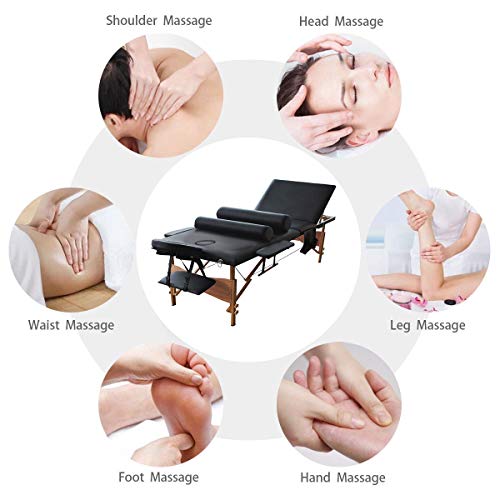 Portable Massage Table, BestComfort Height Adjustable Massage Table 3 Folding Massage Bed Spa Bed Facial Cradle Salon Bed With Carry Case