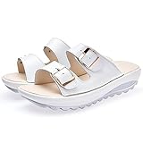 Common Women's Non-Slip Slide Sandals Platform Wedge Beach Slippers Slide On High Heel Shoes(White-38)