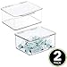 mDesign Small Plastic Home Office Storage Organizer Box Containers w/Hinged Lid for Desktops - Holds Pens, Pencils, Sticky Notes, Highlighters, Staples, Supplies - Lumiere Collection, 2 Pack - Clear