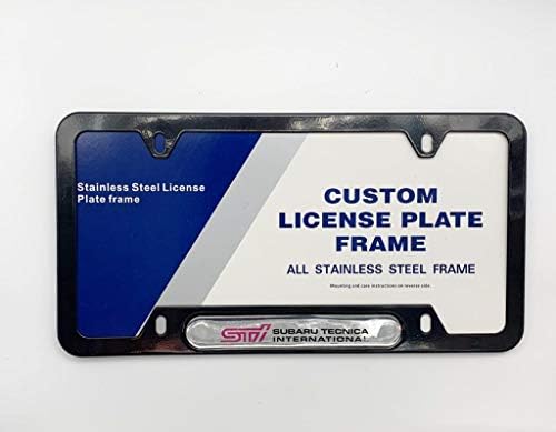 STI Subaru Tecnica International Japan SILVER EMBLEM Logo Nameplate GLOSS BLACK License Plate Frame Stainless Steel Tag Holder, Fits WRX STI BRZ Impreza Forester XV Crosstrek Ascent Legacy Outback