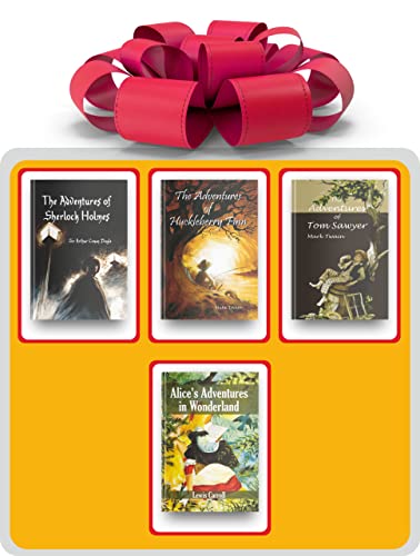 Most Interesting Adventure Books Set Of 4, In This Set You Get, The Adventures Of Tom Sawyer, Alice In Wonderland Book, The Adventures Of Huckleberry Finn By Mark Twain, Adventure Of Sherlock Holmes