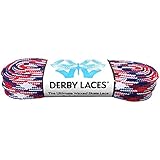 Derby Laces Red White Blue Laces - Flat, 10mm Wide, for Boots, Skates, Roller Derby, Hockey and Ice Skates (84 Inch / 213 cm)