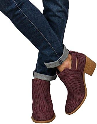Younsuer Women's Fall Winter Chunky Low Heel Round Toe Side Buckle Ankle Booties Boots